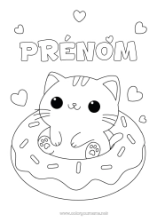 Coloriage à personnaliser Chat Kawaii Donuts Chiens et chats