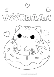 Gratis kleurplaat Kat Kawaii Dier Donuts Honden en katten