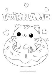 Malvorlage anpassen Katze Kawaii Tier Donuts Hunde und Katzen