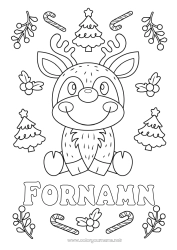 Färgläggningssida att anpassa Julgran Ren Jul Karamellstång Skogens djur Hjort