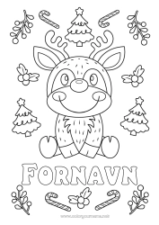 Fargeleggingssiden å tilpasse Juletre Reinsdyr Jul Sukkertøy Skogsdyr Hjort