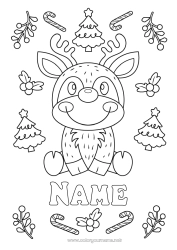 Coloring to customize Christmas tree Reindeer Christmas Candy cane Animal Forest animals Deer