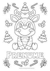 Pagină de colorat personalizată Brad de Crăciun Ren Crăciun Zahăr de orz Animale din pădure Cerb