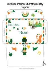 Coloring to customize Magic pot Spring Luck Ireland Saint Patrick's Day Envelope Country Envelope to print Christmas Elf Trip Envelope for the Christmas Elf's Mail