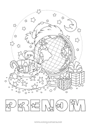 Coloriage gratuit Cadeaux Hotte Jouets Coloriages lutins Jeux et jouets Globe terrestre Bonnet de Noël Coloriage Lutins farceurs Voyageurs