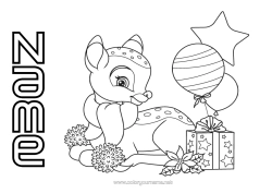 Free colouring Winter Gifts Christmas Balloons Animal Fawn Forest animals