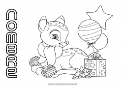 Colorear gratis Invierno Regalos Navidad Globos Animales Cervatillo Animales del bosque