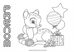 Coloriage gratuit Hiver Cadeaux Noël Ballons Animal Faon Animaux de la forêt