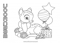 Gratis tekening Winter Cadeaus Kerstmis Ballonnen Dier Bambi Bosdieren