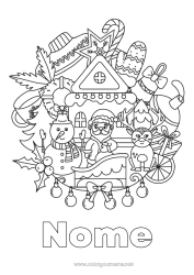 Desenho para personalizar Inverno Pai Natal Boneco de neve Mandala Natal Guirlanda de Natal Azevinho Flocos de neve Luva Símbolos Animais da floresta Veado Sweater
