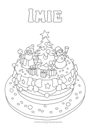 Kolorowanka do personalizacji Ciasto Zima Choinka bożonarodzeniowa Święty Mikołaj Bałwanek Boże Narodzenie Tort urodzinowy