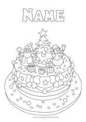 Colouring to customise Cake Winter Christmas Tree Father Christmas Snowman Christmas Birthday Cake