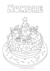Colorear para personalizar Tarta Invierno árbol de Navidad Papá Noel Muñeco de nieve Navidad Pastel de cumpleaños
