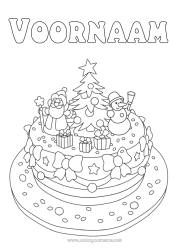 Kleurplaat aanpassen Taart Winter Kerstboom Kerstman Sneeuwpop Kerstmis Verjaardagstaart