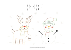 Kolorowanka do personalizacji Renifer Bałwanek Aktywności dla dzieci Zwierzę Łatwe kolorowanki Śledź i koloruj Zwierzęta leśne Jeleń Szalik