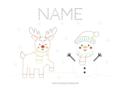 Free coloring Reindeer Snowman Children's activities Animal Easy coloring pages Trace and color Forest animals Deer Scarf