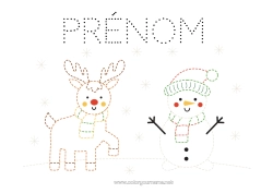 Dessin gratuit Renne Bonhomme de neige Activités enfants Animal Coloriages faciles Trace et colorie Animaux de la forêt Cerf écharpe
