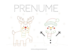 Pagină de colorat personalizată Ren Om de zăpadă Activități pentru copii Animal Desene de colorat ușoare Urmează și colorează Animale din pădure Cerb Fular