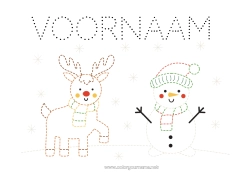 Gratis tekening Rendier Sneeuwpop Activiteiten voor Kinderen Dier Eenvoudige kleurplaten Trace et colorie Bosdieren Hert Sjaal