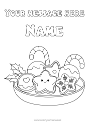 Colouring to customise Christmas Cute Gingerbread Candy Cane Holly Stars Treats, Sweets Biscuit