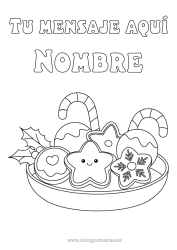 Colorear gratis Navidad Kawaii Pan de jengibre Bastón de caramelo Acebo Estrellas Golosinas Galletas