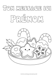 Coloriage à personnaliser Noël Kawaii Pain d'épices Sucre d'orge Houx Étoiles Gourmandises, sucreries Biscuits