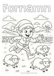 Färgläggningssida att anpassa Får Julnissar Tomtefärgläggningar Irland Gårdsdjur Julälvens resa Färgläggning av busiga resande tomtar