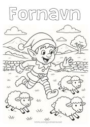 Farvelægningssiden tilpasning Får Jule-nisser Farvelægningsnisser Irland Gårdsdyr Julefejls rejse Farvelægningsbog for rejsende drille-nisser