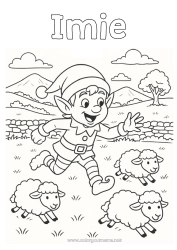 Kolorowanka do personalizacji Owca Świąteczne skrzaty Kolorowanki dla skrzatów Irlandia Zwierzęta gospodarskie Podróż Świątecznego Elfa Kolorowanka Psotne Skrzaty Podróżnicy