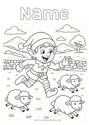 Coloring to customize Sheep Christmas elves Elves coloring pages Ireland Farm animals Christmas Elf Trip Traveling Christmas Elves