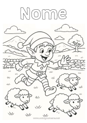 Desenho para personalizar Ovelha Elfo de Natal Páginas para colorir de elfos Irlanda Animais de fazenda Viagem do Elfo de Natal Duendes de Natal Viajantes