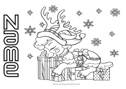 Colouring to customise Winter Gifts Reindeer Christmas Snowflakes Animal Forest Animals