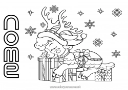 Desenho grátis Inverno Presentes Rena Natal Flocos de neve Animal Animais da floresta