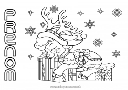 Dessin gratuit Hiver Cadeaux Renne Noël Flocons de neige Animal Animaux de la forêt