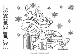 Gratis tekening Winter Cadeaus Rendier Kerstmis Sneeuwvlokken Dier Bosdieren