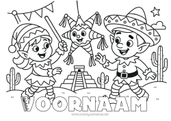 Gratis tekening Elfjes kleurplaten Mexico Kerstelfreis Meerdere kerst elfen