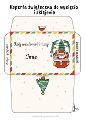 Kolorowanka do personalizacji Choinka bożonarodzeniowa Święty Mikołaj Boże Narodzenie Balon na gorące powietrze Koperta Pojazdy powietrzne Koperta do druku