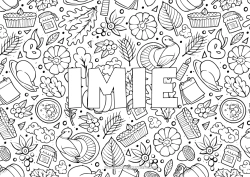 Kolorowanka do personalizacji Święto Dziękczynienia Jesień Tarta Tło dekoracyjne Indyk na Święto Dziękczynienia