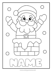 Colouring to customise Snow Father Christmas Chimney Easy Colouring Pages