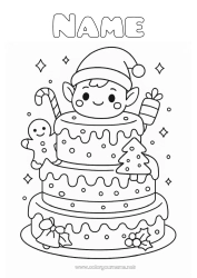Free coloring Cake Christmas elves Elves coloring pages Head Birthday cake
