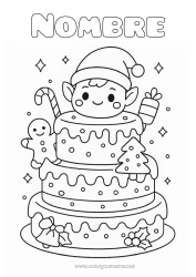 Colorear gratis Tarta Elfos de navidad Dibujos de Elfos para colorear Cabeza Pastel de cumpleaños