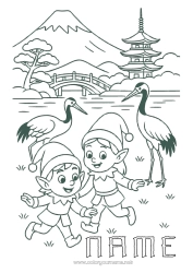 Free coloring Christmas elves Elves coloring pages Japan Christmas Elf Trip For several Christmas elves Traveling Christmas Elves