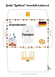 Fargeleggingssiden å tilpasse Konvolutt Utskriftsvennlig konvolutt Julealvens reise Tyskland Konvolutt for nissepost