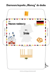 Kolorowanka do personalizacji Koperta Koperta do druku Podróż Świątecznego Elfa Niemcy Koperta na list od Świętego Mikołaja