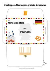 Coloriage à personnaliser Enveloppe Enveloppe à imprimer Voyage de lutin farceur Allemagne Enveloppe pour courrier du lutin farceur de Noël