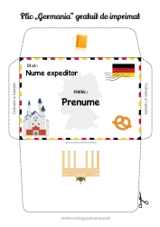 Pagină de colorat personalizată Plic Plic de imprimat Călătoria elfului de Crăciun Germania Plic pentru scrisoarea lui Moș Crăciun