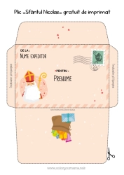Pagină de colorat personalizată Plic Plic de imprimat Moș Nicolae Plic de Crăciun