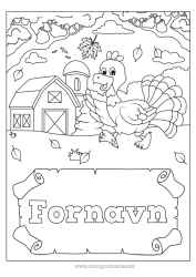 Fargeleggingssiden å tilpasse Takkefest Kalkun Høst Dyr Gård Gårdsdyr Thanksgiving kalkun Låve