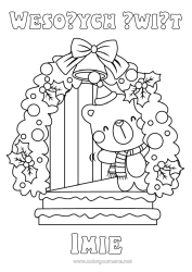 Kolorowanka do personalizacji Niedźwiedź Boże Narodzenie Dekoracje świąteczne Dzwon Holly Niedźwiadek Zwierzęta leśne Szalik Czapka świąteczna
