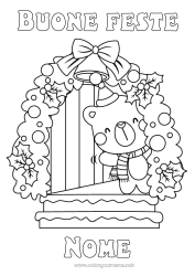 Colorare per personalizzare Orso Natale Decorazioni di Natale Campana Agrifoglio Orsetto Animali della foresta Sciarpa Cappello di Natale